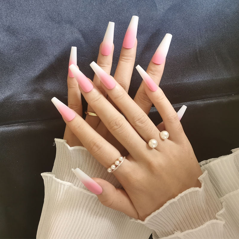 Long Ballet Nails with Flat and Pointed Water Droplets