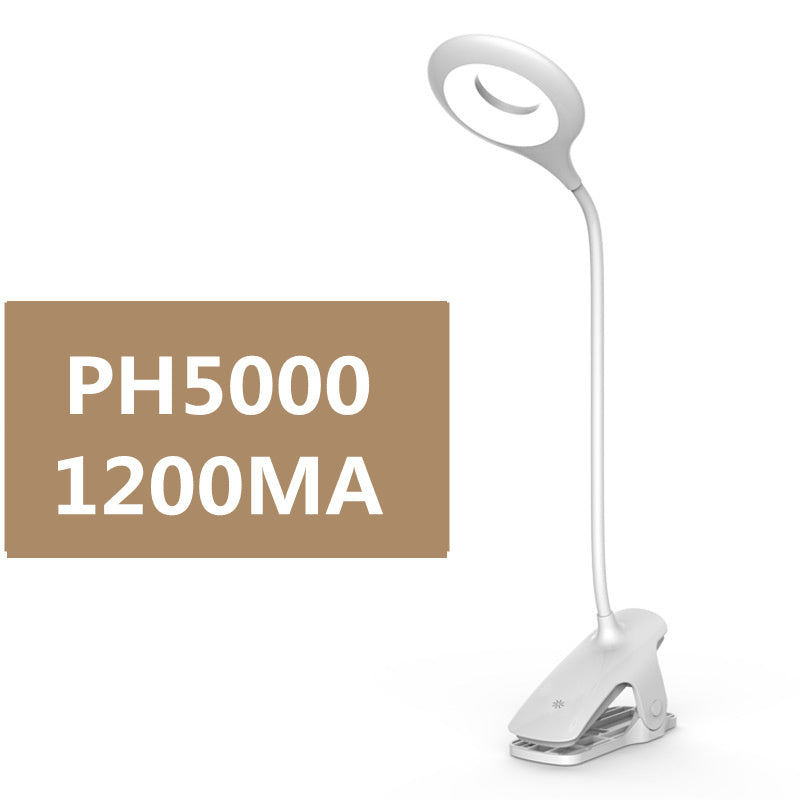 Clip-on desk lamp with stand, rechargeable LED, foldable