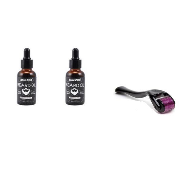 Black Bluezoo Beard Set Beard Oil Wax Double Side Comb Brush Bag Small Scissors 7 Pieces Set