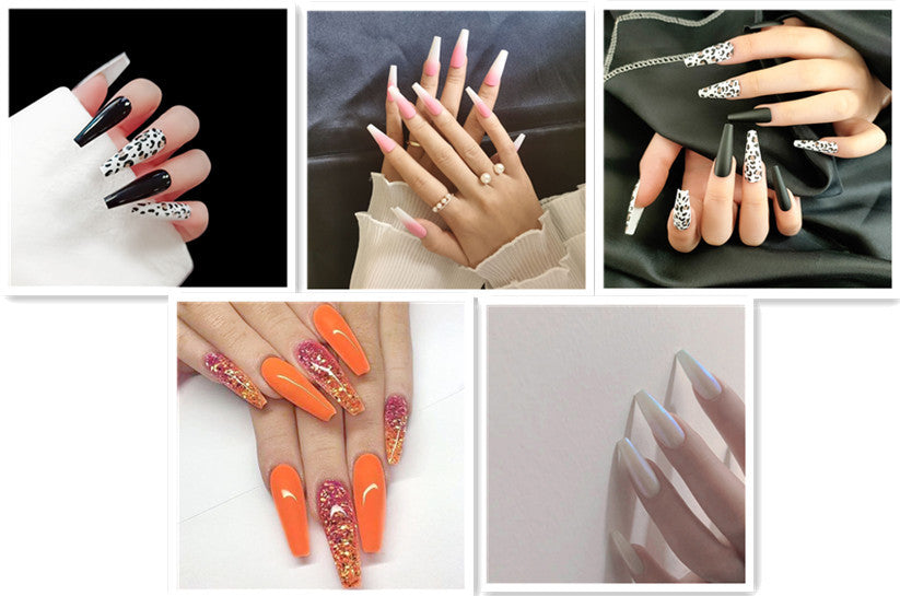 Long Ballet Nails with Flat and Pointed Water Droplets