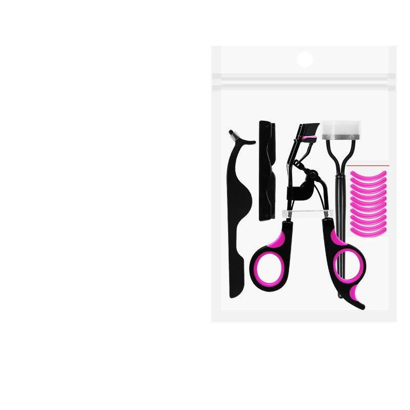 Half-arch eyelash curler and eyebrow comb with steel teeth.