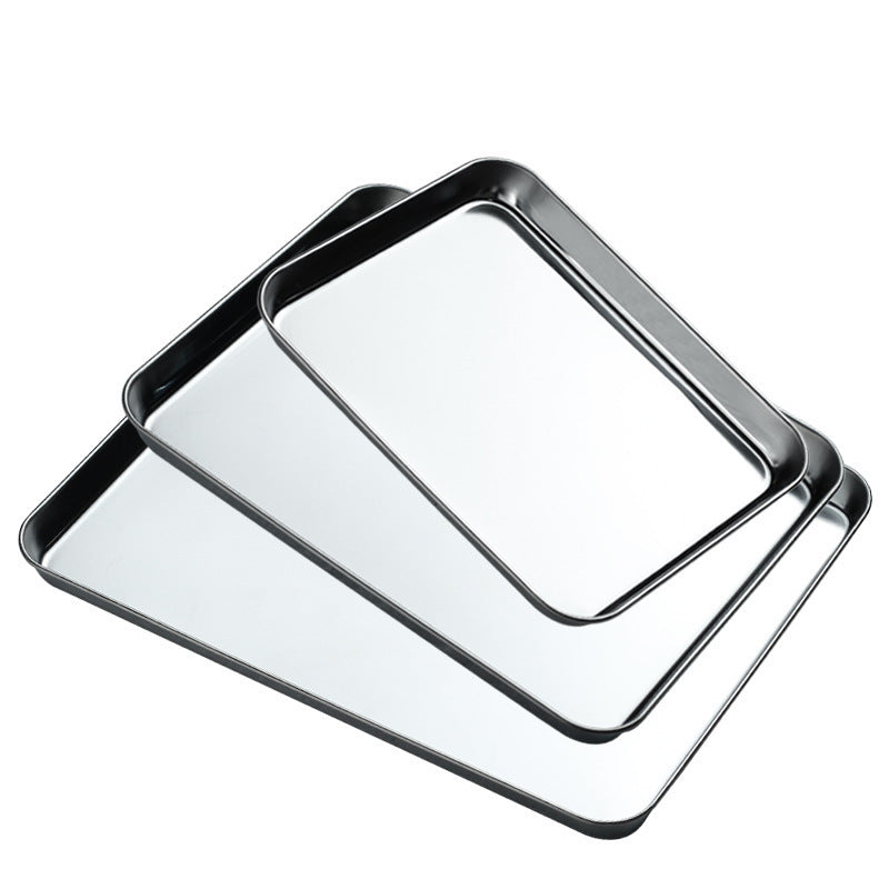Stainless Steel Steamed Cake Baking Tray - Rectangular, Thickened and Shallow