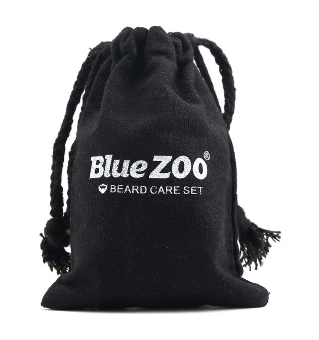 Black Bluezoo Beard Set Beard Oil Wax Double Side Comb Brush Bag Small Scissors 7 Pieces Set