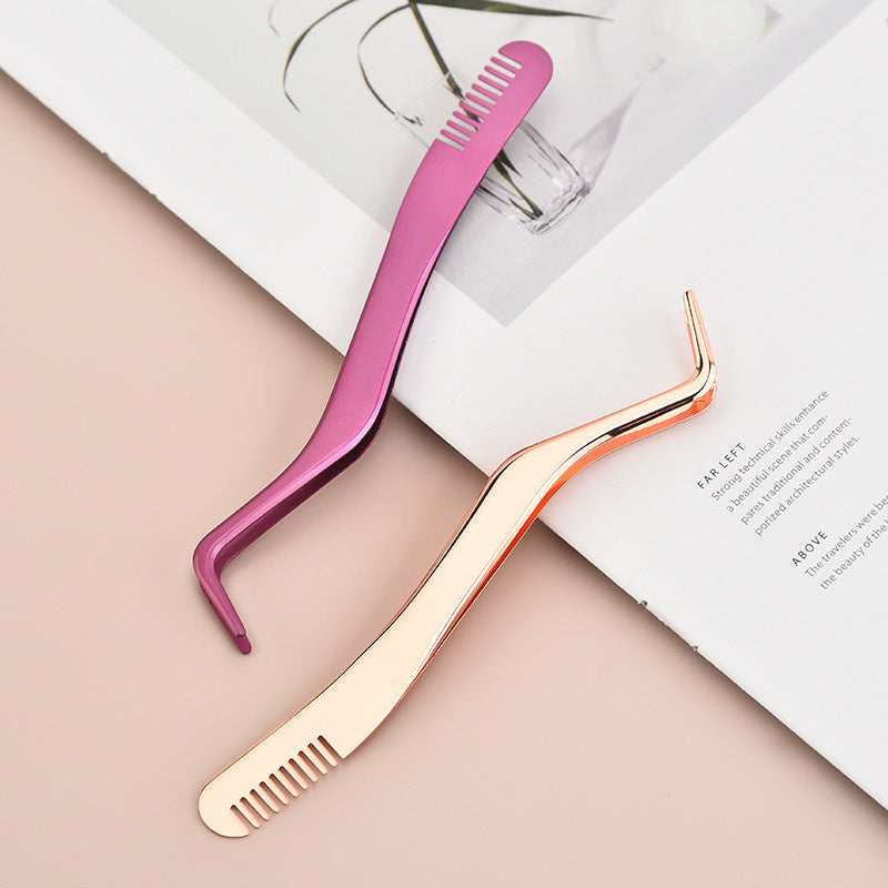 Metal Eyelash Tweezers with Comb - Beauty Tools