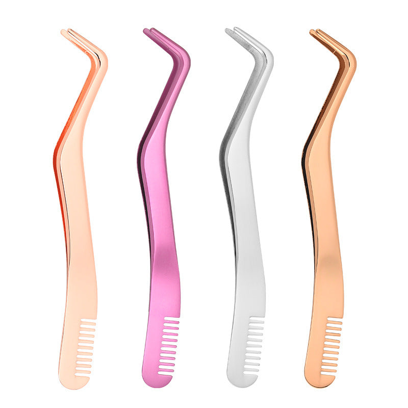 Metal Eyelash Tweezers with Comb - Beauty Tools