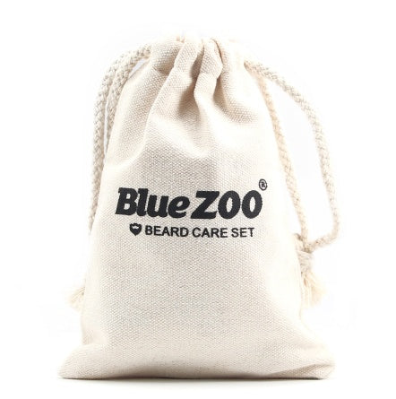 Black Bluezoo Beard Set Beard Oil Wax Double Side Comb Brush Bag Small Scissors 7 Pieces Set