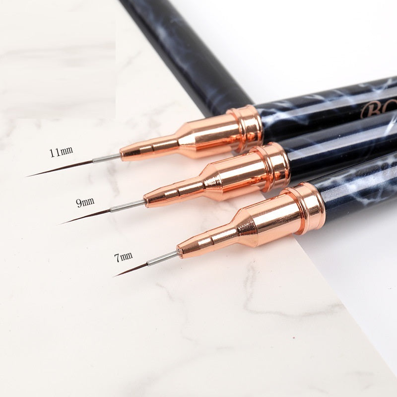 Stylo à dessin pour ongles en métal noir marbré avec pinceau flexible pour Nail Art et peinture