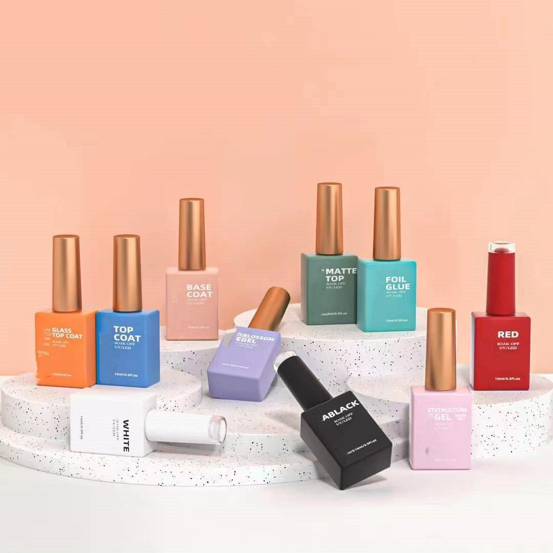 Set of 10 Nail Polishes – Top Coat, Foil Coat &amp; Phototherapy, Shiny and Long Lasting