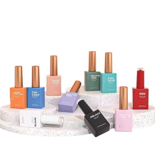 Ensemble de 10 Vernis à Ongles – Top Coat, Foil Coat & Photothérapie, Brillance et Longue Tenue