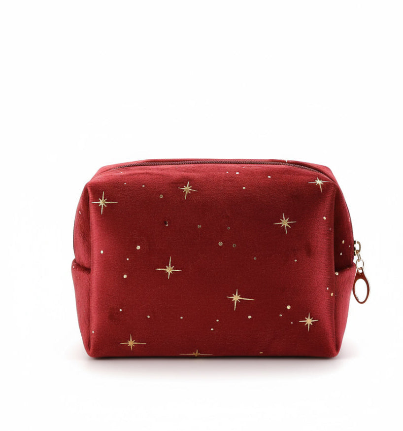 🎄 Trousse de Maquillage “Éclat Rouge” – Velours Chic & Élégant | Idée Cadeau Noël pour Femme