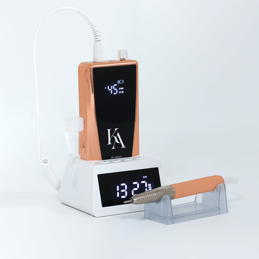 Ponceuse électrique sans fil Brushless S6 Pro – Rose Gold 85W | Silencieuse et Zero vibration | Écran tactile double + Horloge