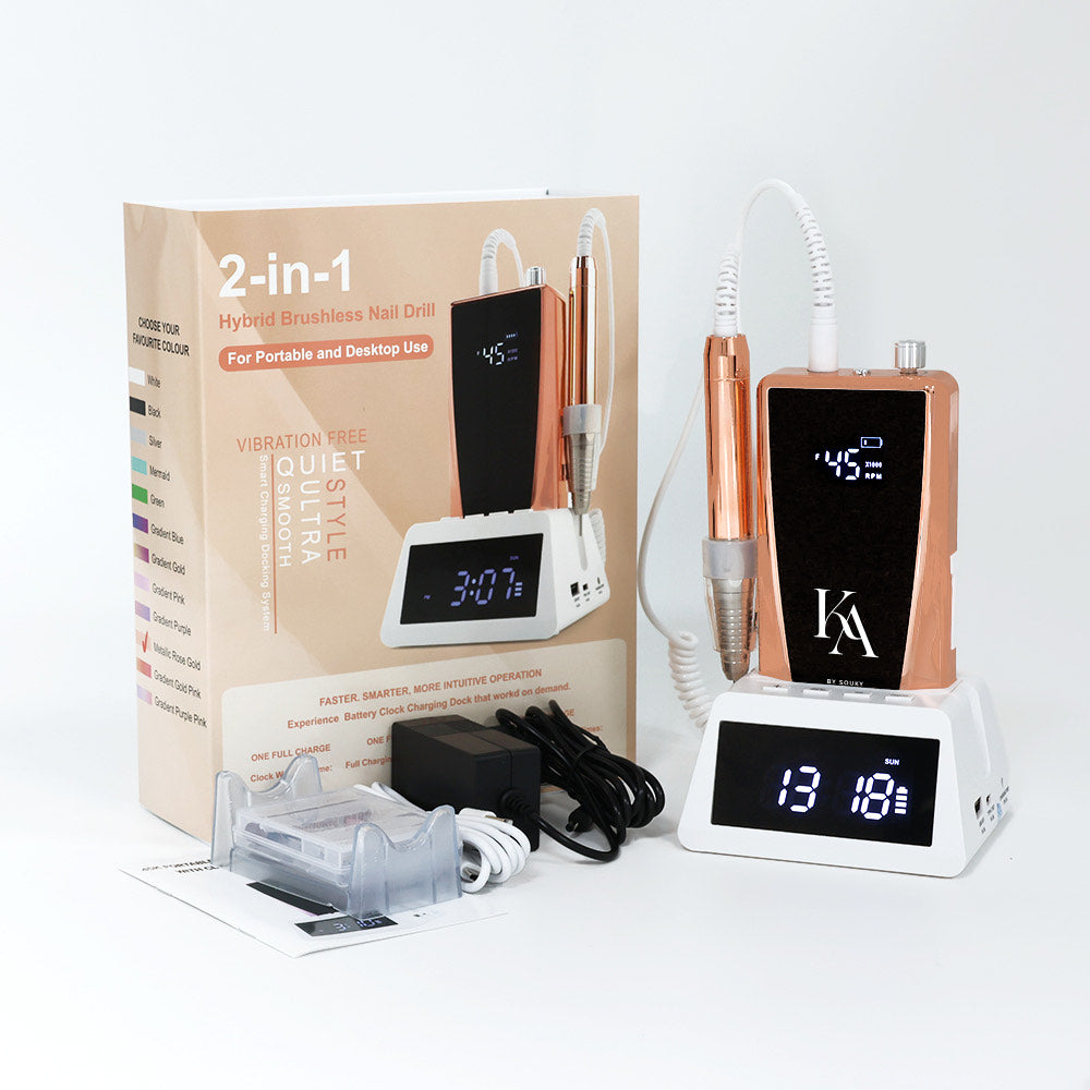 Ponceuse électrique sans fil Brushless S6 Pro – Rose Gold 85W | Silencieuse et Zero vibration | Écran tactile double + Horloge