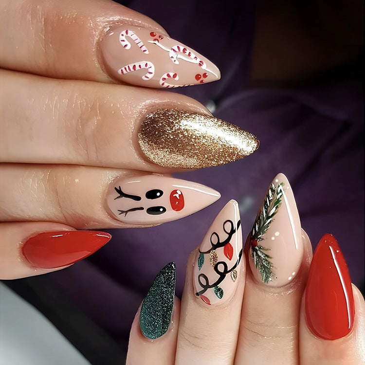 24 Pièces Faux Ongles de Noël