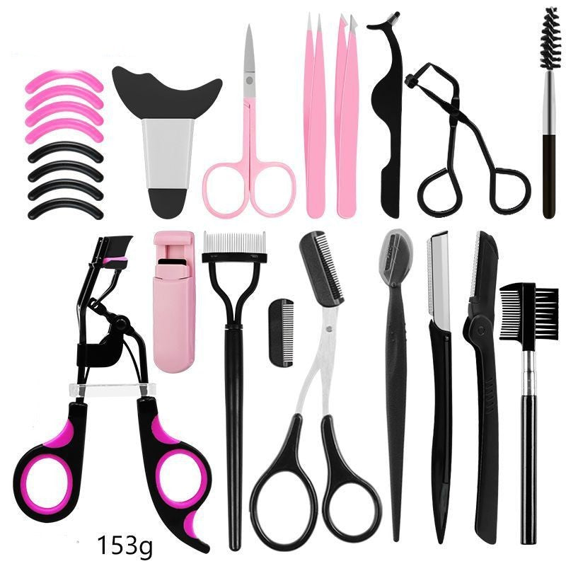Half-arch eyelash curler and eyebrow comb with steel teeth.