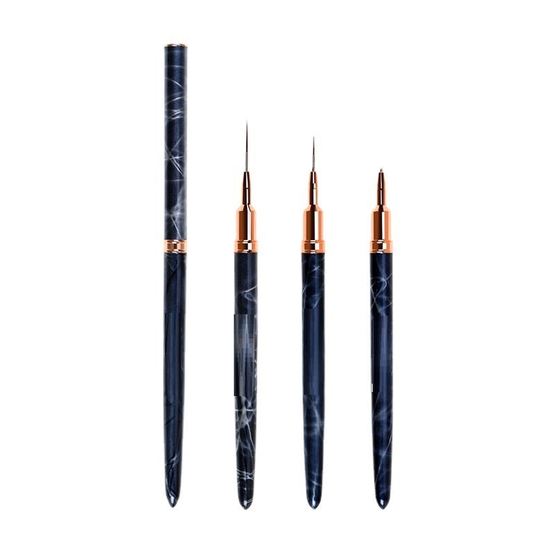 Stylo à dessin pour ongles en métal noir marbré avec pinceau flexible pour Nail Art et peinture